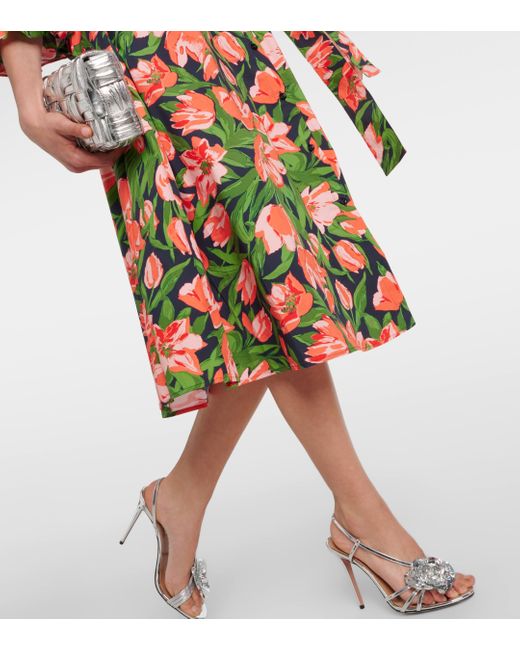 Carolina Herrera Green Bow-detail Cotton-blend Shirt Dress