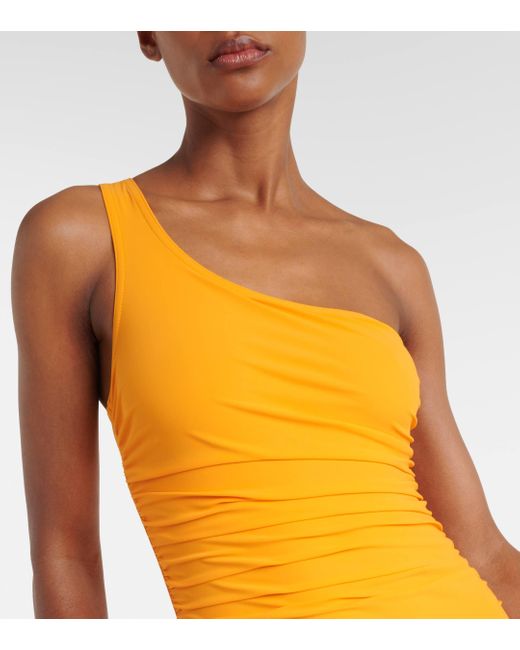 Karla Colletto Orange Ruched One-shoulder Swimsuit
