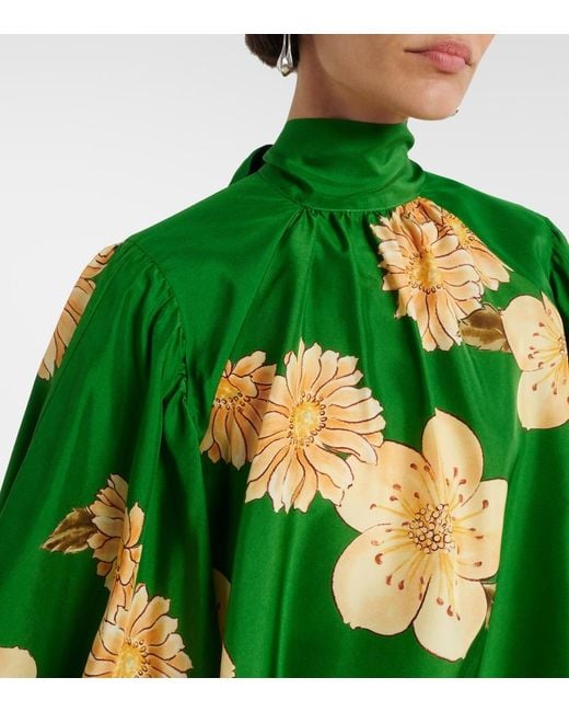 ALÉMAIS Green Sage Floral Silk Blouse
