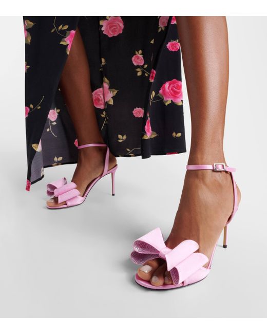 Mach & Mach Pink Le Cadeau Embellished Satin Sandals