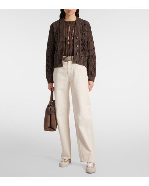 Brunello Cucinelli Natural Monili Suede And Mesh Sneakers