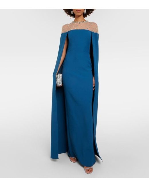 Safiyaa Blue Ambere Embroidered Cape-Detail Gown