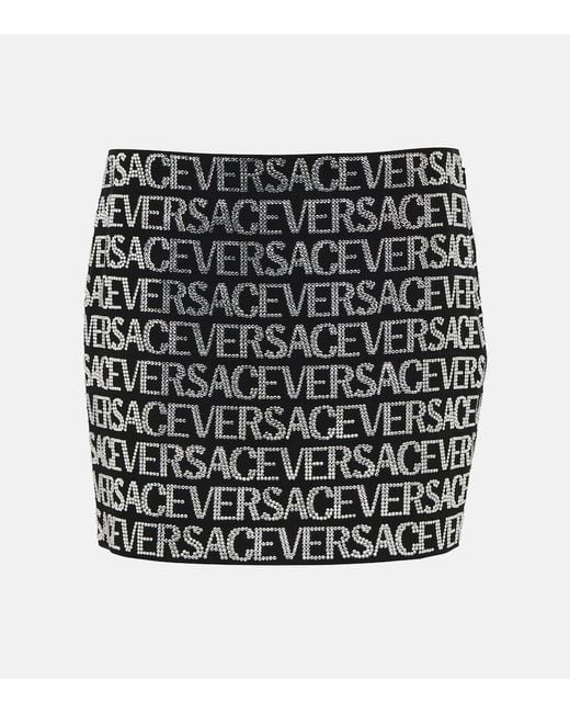 Versace Black Logo Embellished Miniskirt