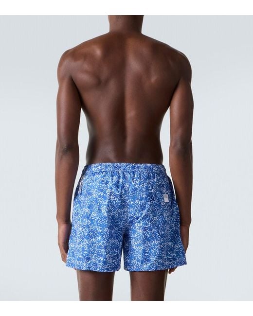 Fedeli Blue Madeira Printed Swim Trunks for men