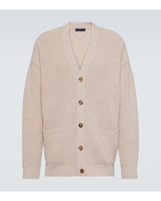 Prada Natural Oversized Ribbed-Knit Cashmere Cardigan for men