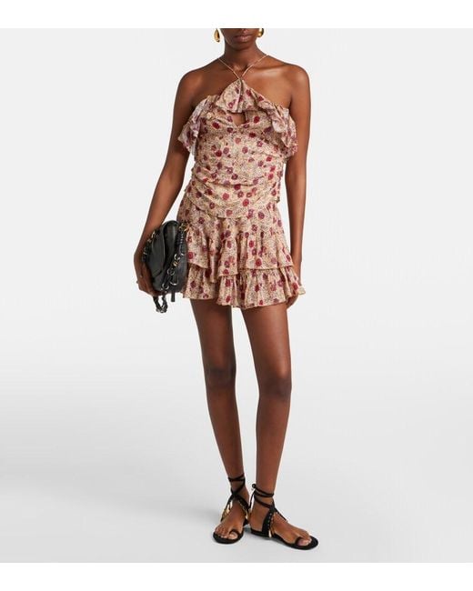 Isabel Marant Pink Dijimia Printed Ruffled Cotton Top