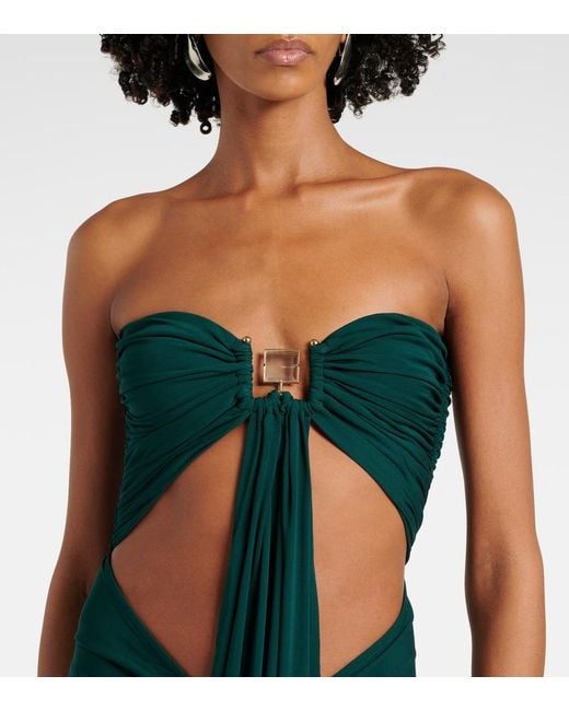 Christopher Esber Green Bezel Quartz Cutout Strapless Jersey Gown