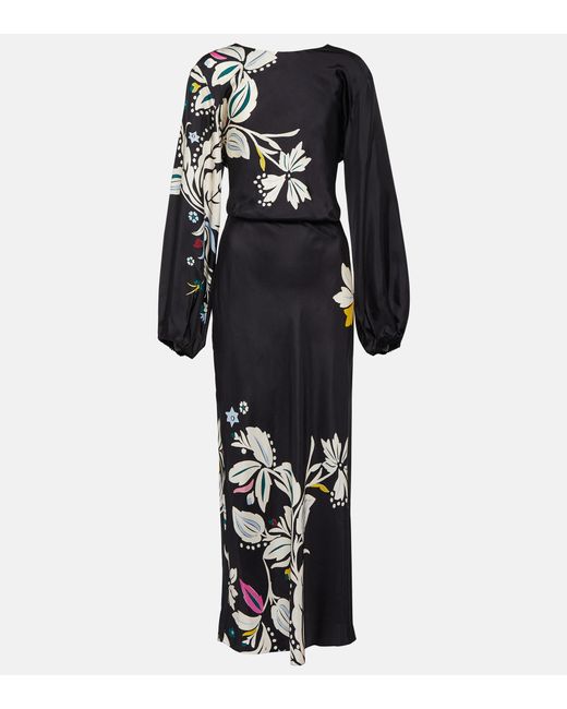 Dorothee Schumacher Flower Whirl Silk Midi Dress in Black | Lyst
