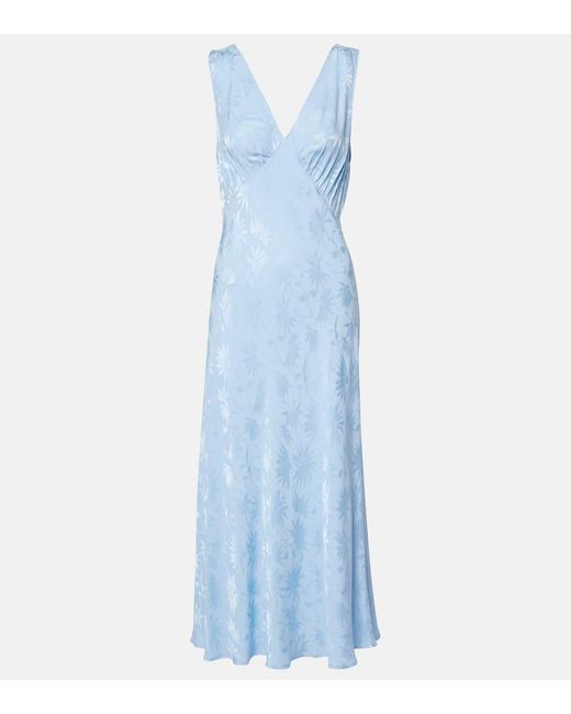 Rixo Blue Sandrine Floral Jacquard Midi Dress