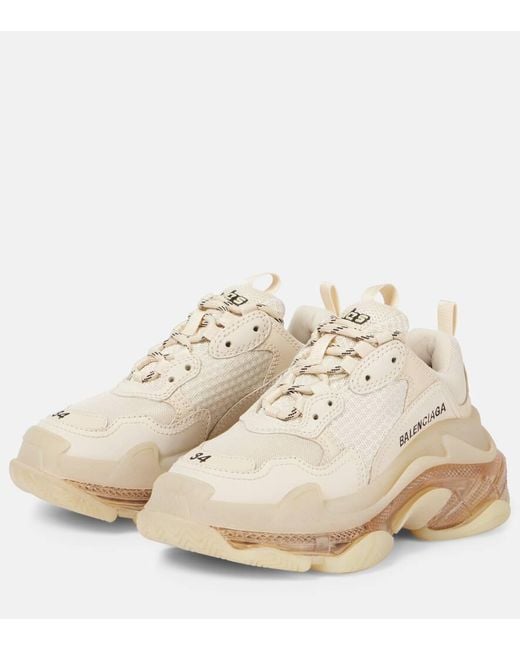 Balenciaga White Triple S Leather And Mesh Trainers
