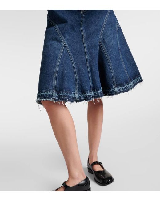 Re/done Blue Pleated Denim Midi Skirt