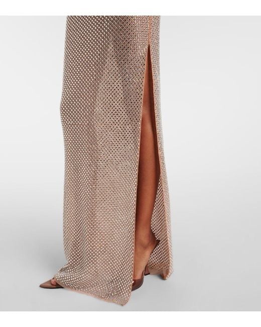 Self-Portrait Metallic Rhinestone Draped Open-Back Maxi Dress