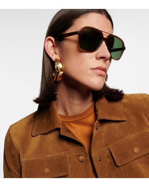 Saint Laurent Green Corner Angle Square Sunglasses