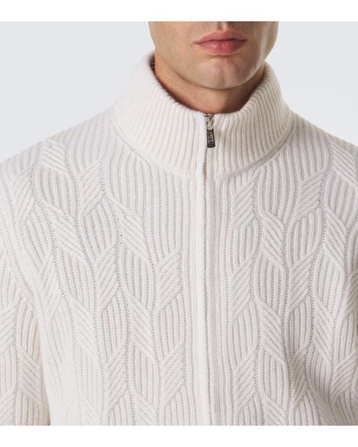 Fedeli White Cable-Knit Cashmere Cardigan for men