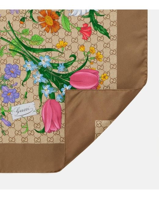 Gucci Green Gg Flora Silk Twill Scarf