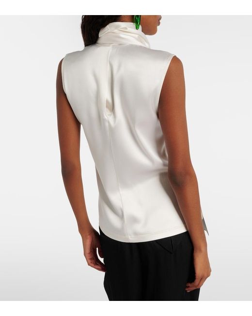 Bottega Veneta White Scarf-Detail Silk-Blend Satin Top