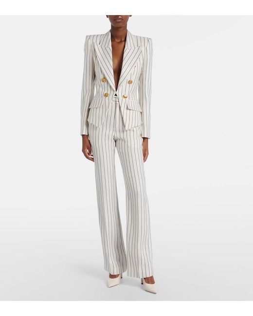 Balmain White Pinstripe Straight Pants