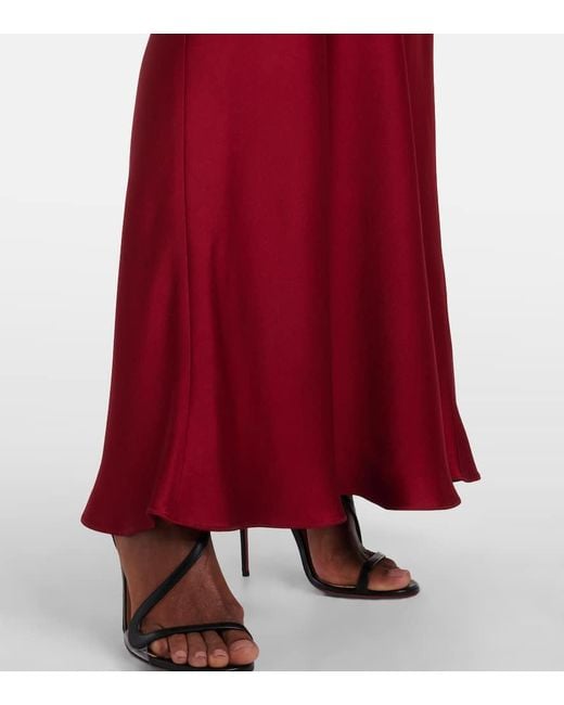 Max Mara Red Bird Satin Maxi Dress