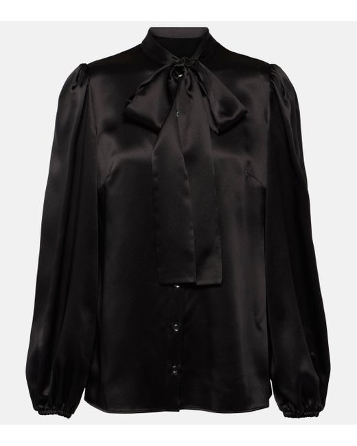 Dolce & Gabbana Black Bow-detail Silk Satin Blouse