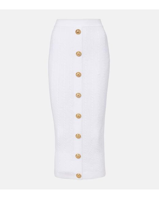 Balmain White Cable-Knit Midi Skirt