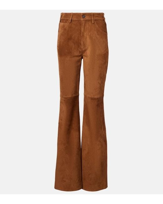 Nili Lotan Brown Roe Suede Flared Pants