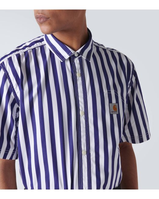 Junya Watanabe Blue X Carhartt Striped Cotton Bowling Shirt for men