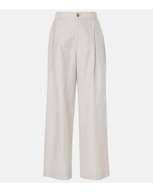 Vince White High-Rise Cotton-Blend Wide-Leg Pants
