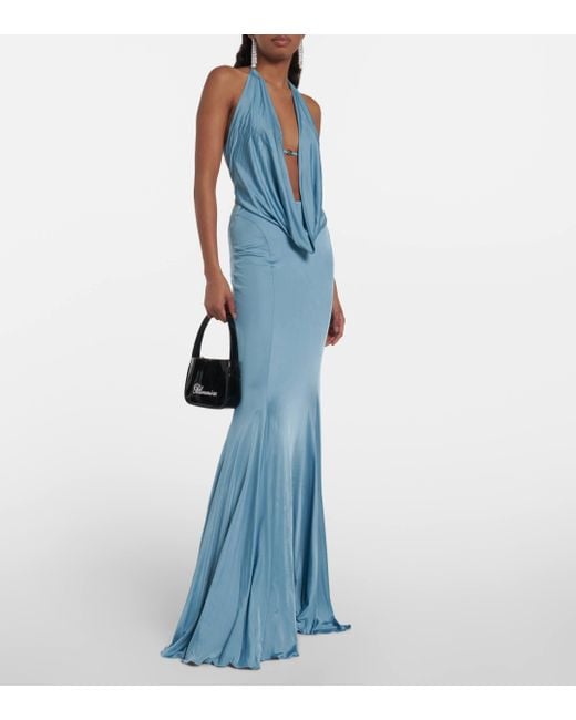 Blumarine Blue Open-back Satin Gown