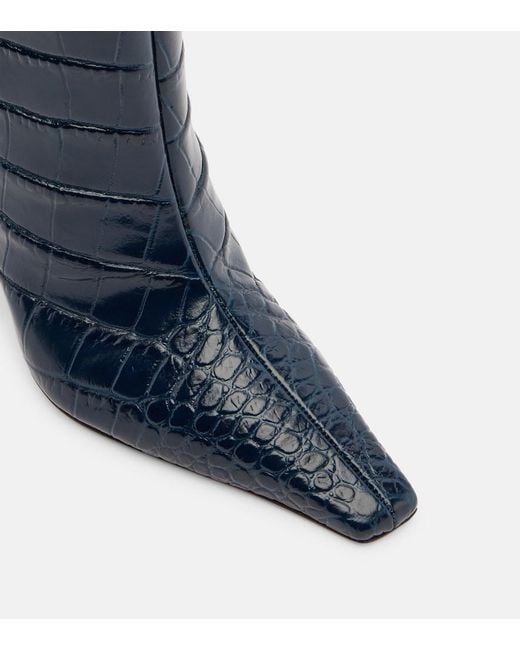 AMINA MUADDI Blue Mona Croc-Effect Leather Knee-High Boots