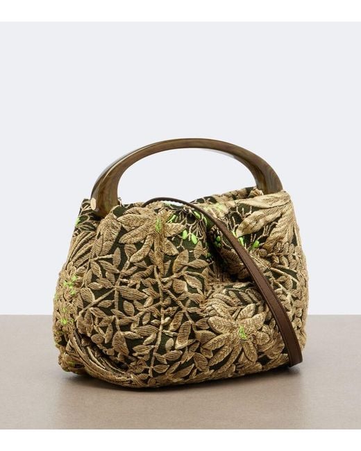 Dries Van Noten Metallic Small Floral Jacquard Top-Handle Bag