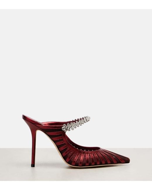 Jimmy Choo Red Bing 65 Embellished Leather And Mesh Pumps