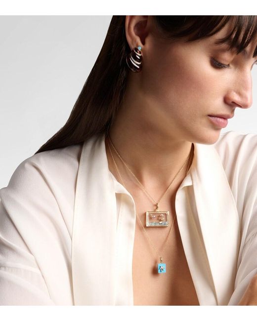 Yvonne Léon Blue Palmier And Le Cubo 9Kt Earring And Pendant Set With And Diamonds