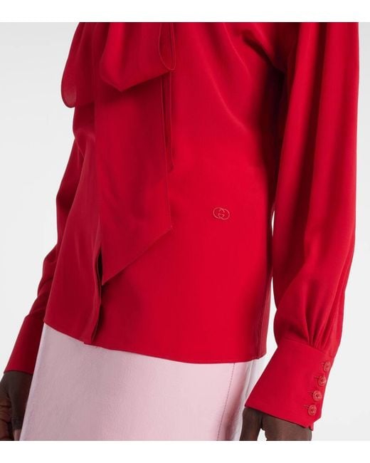 Gucci Red Bow-Detail Silk Blouse
