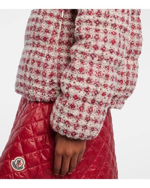 Moncler Red Andronne Checked Tweed Down Jacket