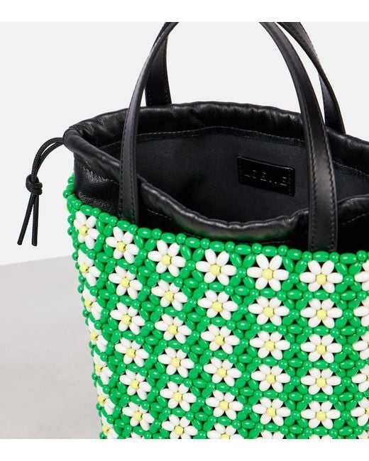 Loewe Green Paula's Ibiza Mini Beaded Tote Bag