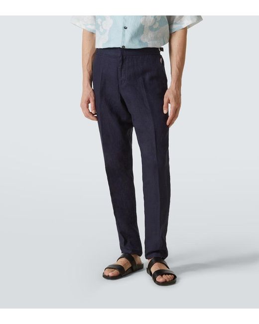 Orlebar Brown Blue Griffon Linen Pants for men