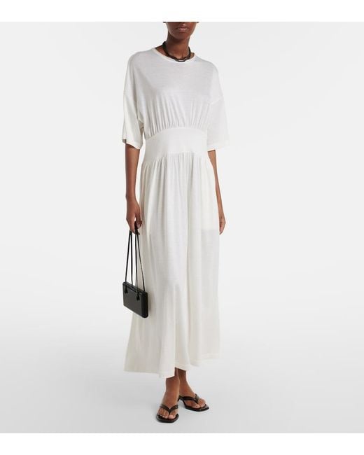 Totême White Cotton And Silk Jersey Midi Dress
