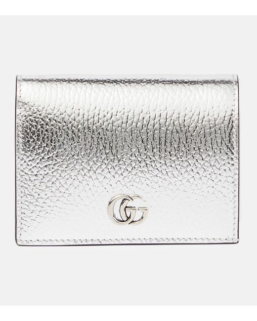 Gucci Petite Marmont Coated-canvas And Metallic Textured-leather Wallet in  Natural