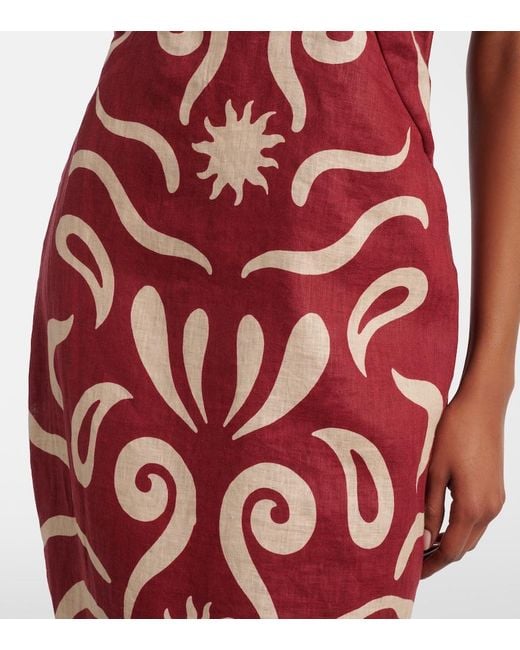 Cala De La Cruz Red Leda Printed Halterneck Linen Maxi Dress