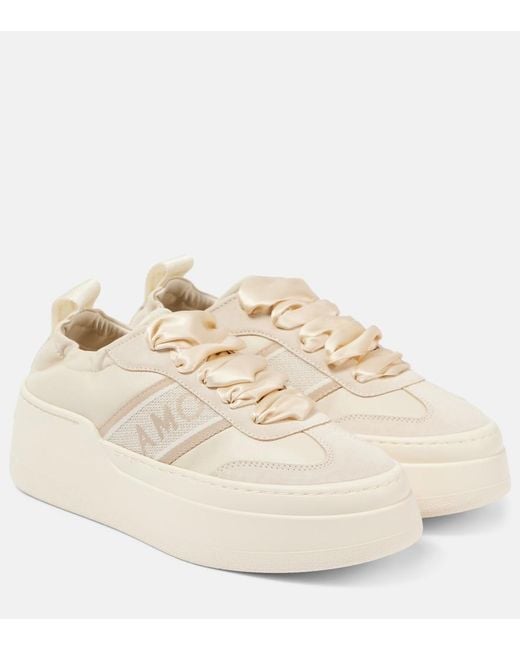 Ferragamo Natural Suede-Trimmed Leather Platform Sneakers