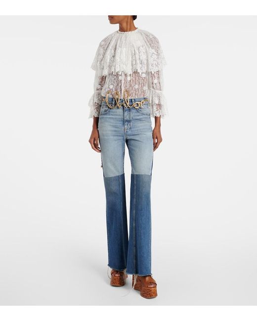 Jeans Flared Con Patchwork Chloé de color Blue