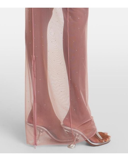 Alex Perry Pink Crystal-Embellished Mesh Maxi Dress
