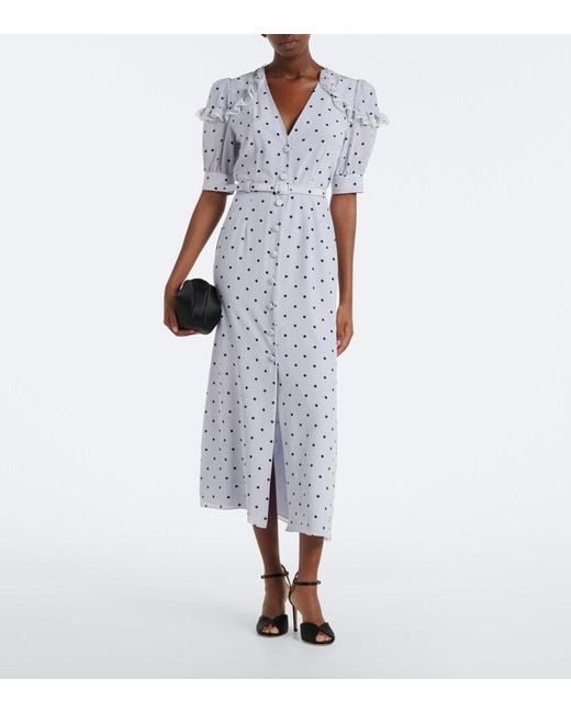 Alessandra Rich Blue Belted Polka-Dot Silk Midi Dress