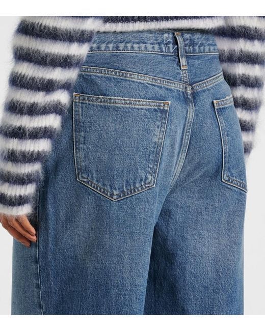 Agolde Blue Low Slung Baggy Mid-Rise Wide-Leg Jeans