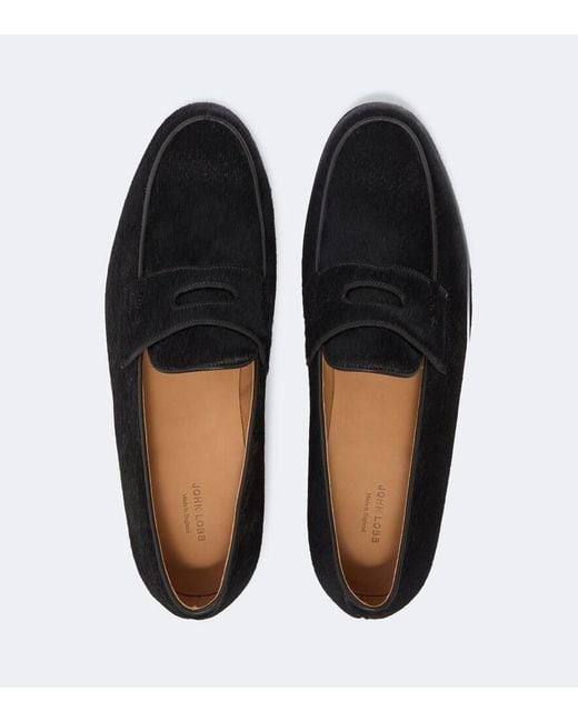 John Lobb Black Lopez Calf Hair Penny Loafers for men