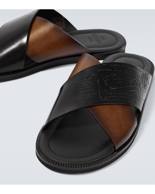 Berluti Brown Sifnos Scritto Leather Sandals for men