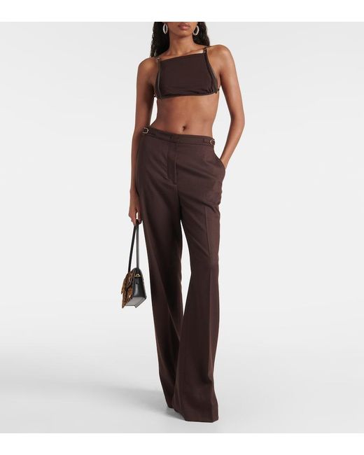 Christopher Esber Black Framed Leather-Trimmed Crop Top