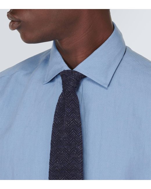 Cravate en lin et soie Ralph Lauren Purple Label pour homme en coloris Blue