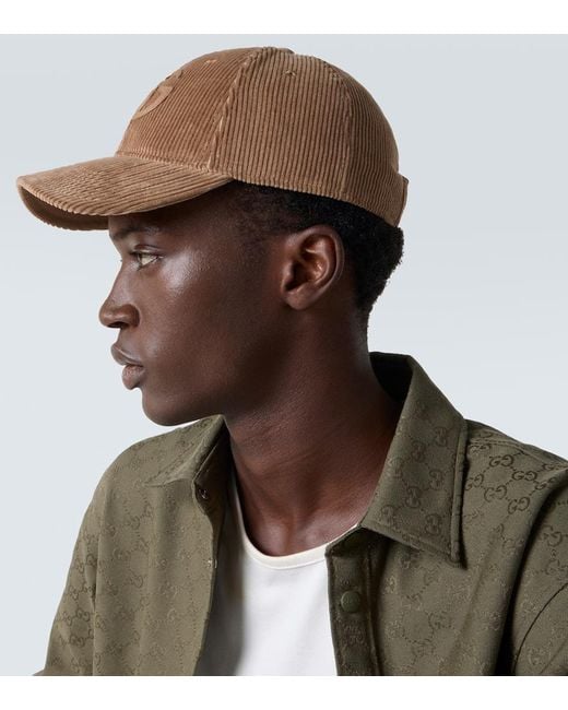 Gucci Brown Double G Cotton Corduroy Baseball Cap for men