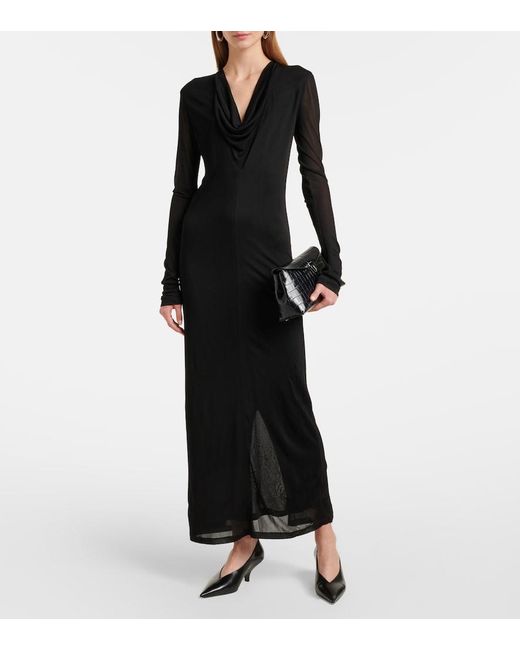 Totême Black Draped Jersey Midi Dress